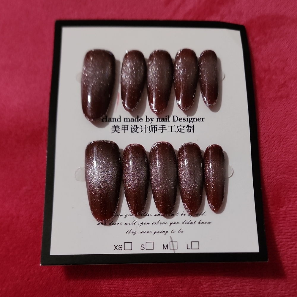 Handmade Shimmery Red-Brown Press-On Nails